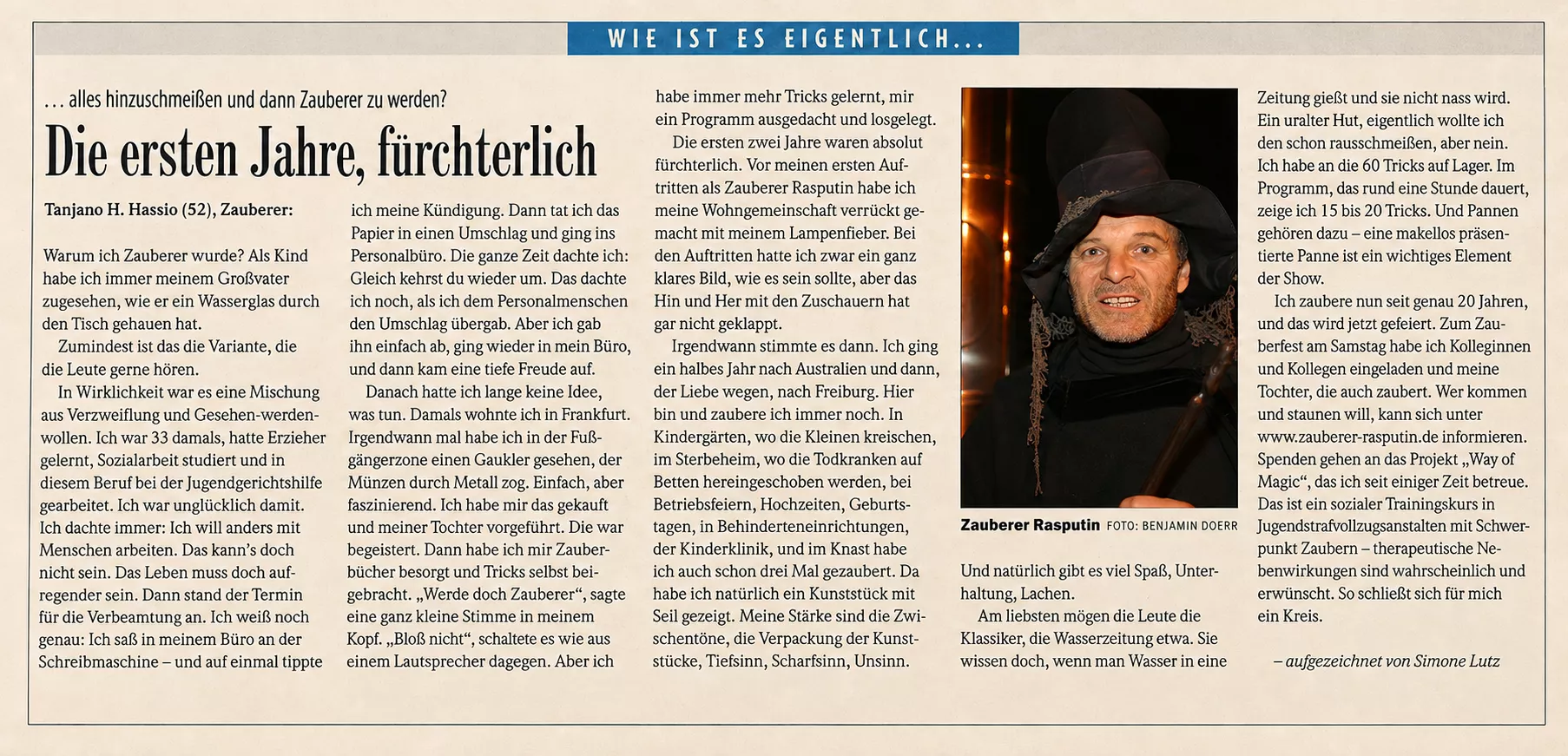 Zeitungsartikel Badische Zeitung 2005 über Zauberer Rasputin